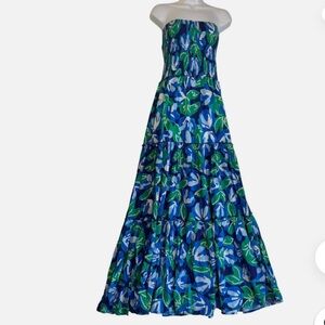 Abel the Label Anthropologie Strapless Floral Maxi Dress M Ruffled Smocked Boho